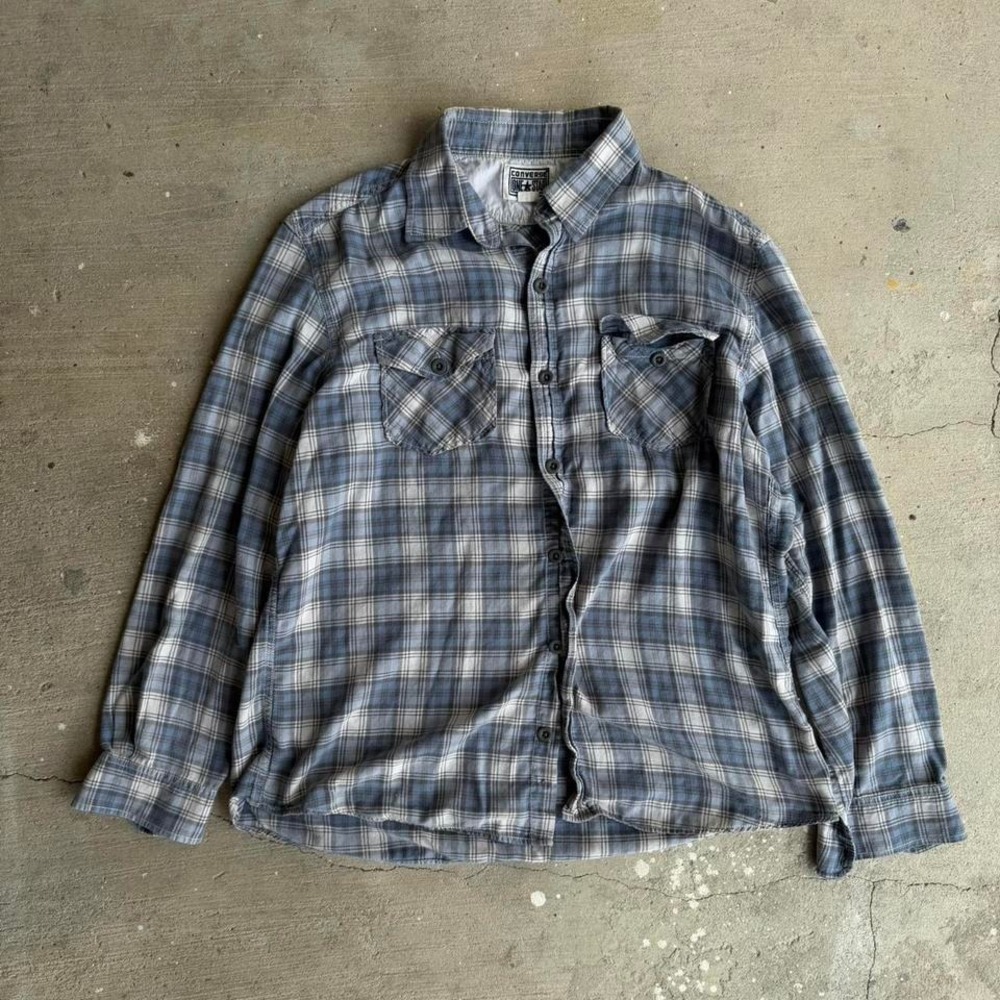 Converse One Star blue plaid button up shirt